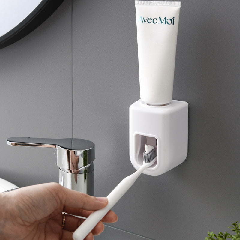 Automatic toothpaste dispenser with wall mount, waterproof toothbrush holder.