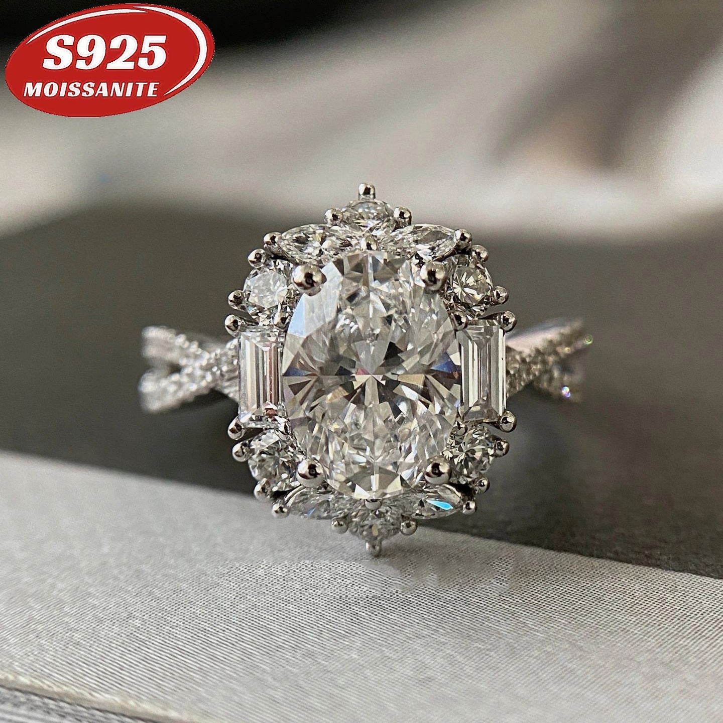 The sophisticated 925 Sterling Silver Oval Moissanite Engagement Ring features a sparkling 1 carat stone, adorned with 18K Gold Plating. This timeless piece exudes classic luxury and is perfect for both daily wear and special occasions such as Mardi