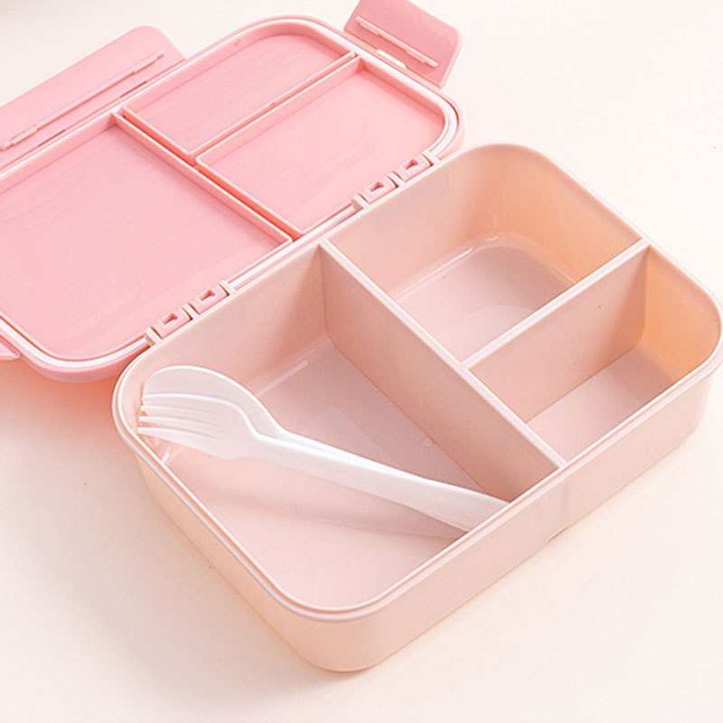 Portable flip top lunch box with tableware, made of food grade plastic and featuring a large capacity. This sealed container is perfect for storing travel food and is ideal for camping, picnics, and office dining.