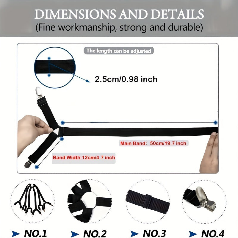 Durable Nylon Bed Sheet Holder with 12-Clip Adjustable Fasteners, Machine Washable, Non-Slip Elastic Bands, Secures Bedding