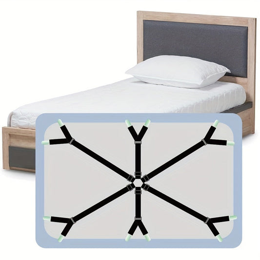 Durable Nylon Bed Sheet Holder with 12-Clip Adjustable Fasteners, Machine Washable, Non-Slip Elastic Bands, Secures Bedding