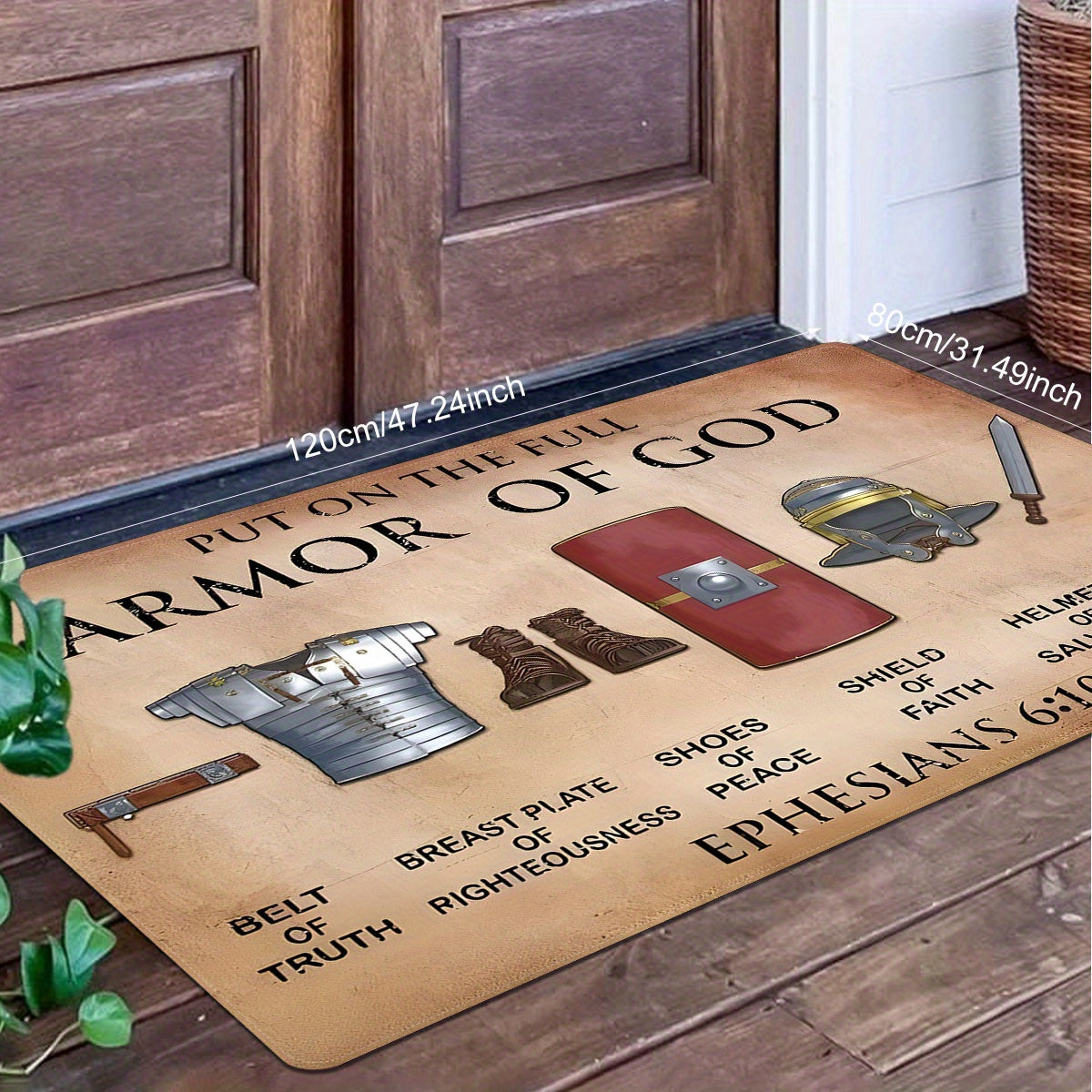 Get inspired with the Armor of God Polyester Doormat - Featuring Non-Slip, Stain Resistant and Lightweight design for Indoor or Outdoor use - Perfect Religious Themed Rug for Father's Day, Mother's Day, Graduation - Recommended Dry Clean only