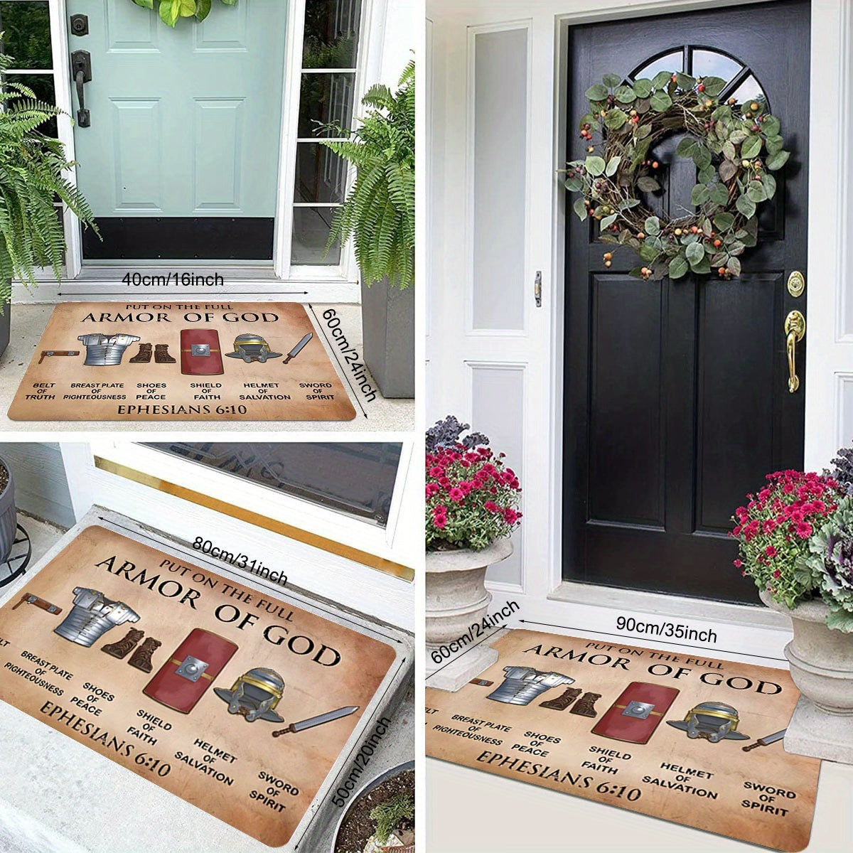 Get inspired with the Armor of God Polyester Doormat - Featuring Non-Slip, Stain Resistant and Lightweight design for Indoor or Outdoor use - Perfect Religious Themed Rug for Father's Day, Mother's Day, Graduation - Recommended Dry Clean only