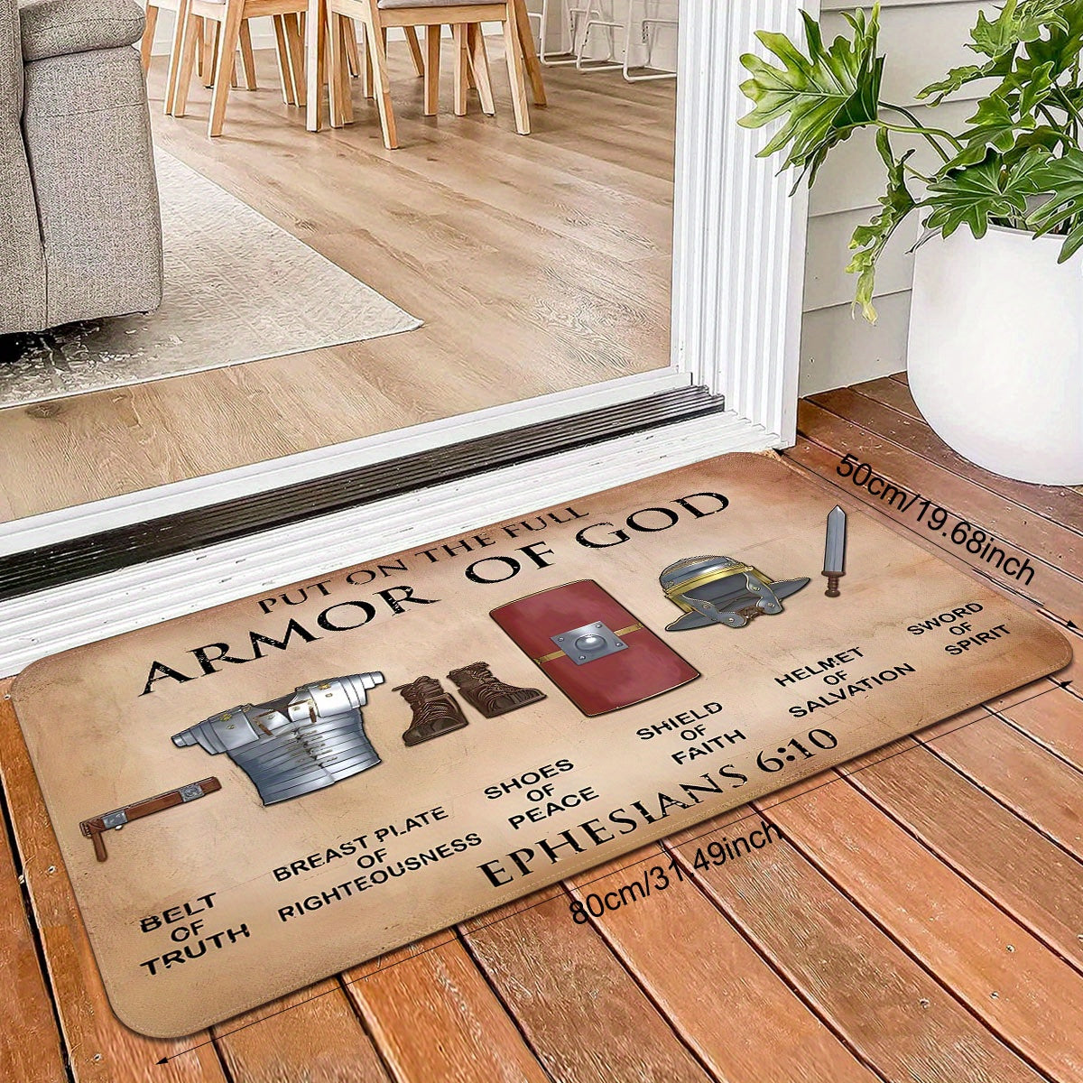 Get inspired with the Armor of God Polyester Doormat - Featuring Non-Slip, Stain Resistant and Lightweight design for Indoor or Outdoor use - Perfect Religious Themed Rug for Father's Day, Mother's Day, Graduation - Recommended Dry Clean only