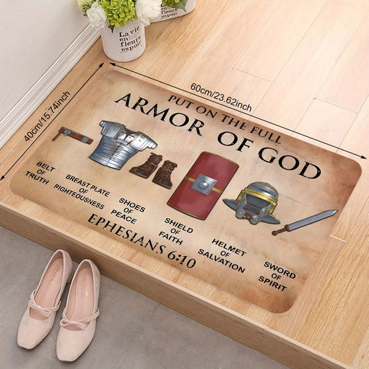 Get inspired with the Armor of God Polyester Doormat - Featuring Non-Slip, Stain Resistant and Lightweight design for Indoor or Outdoor use - Perfect Religious Themed Rug for Father's Day, Mother's Day, Graduation - Recommended Dry Clean only