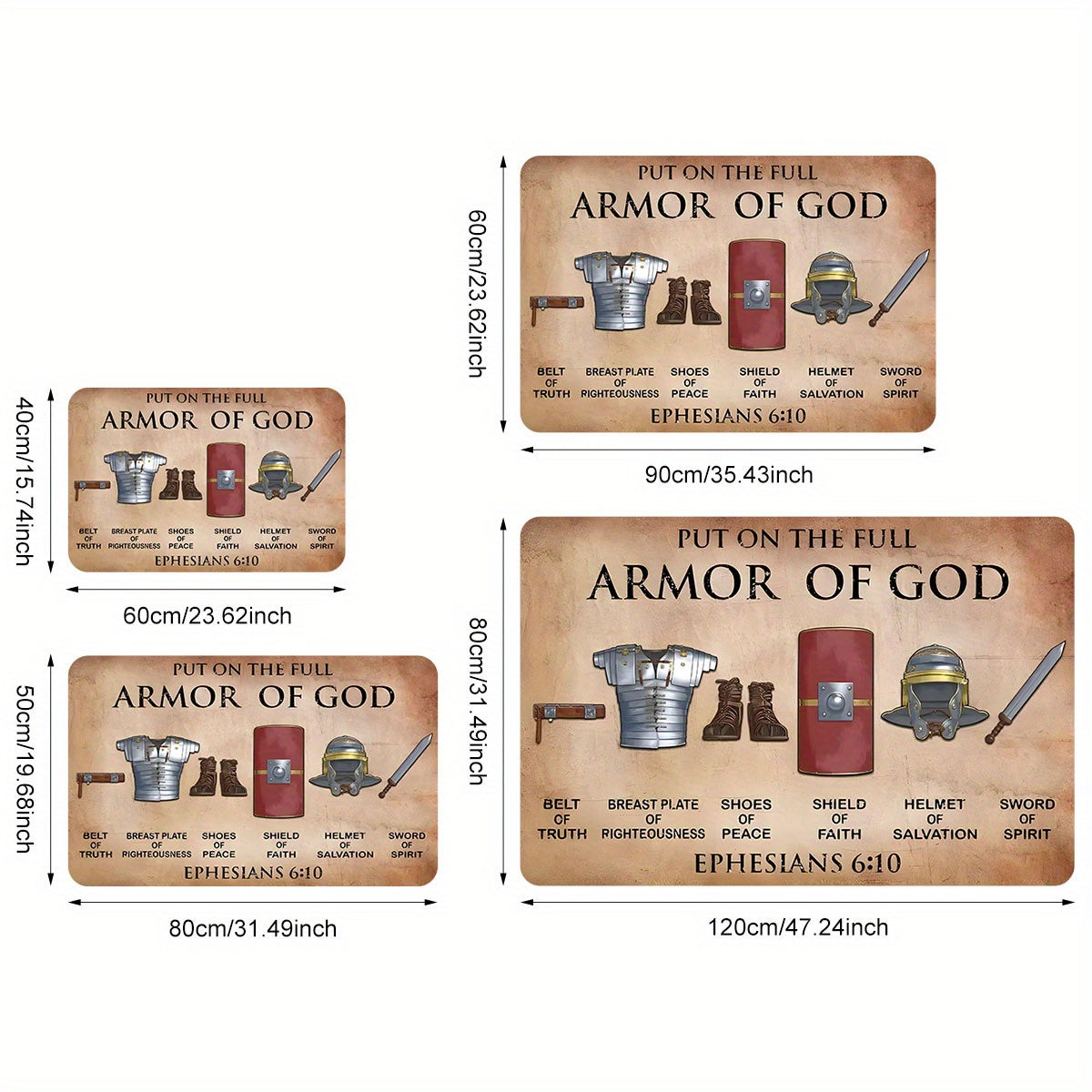 Get inspired with the Armor of God Polyester Doormat - Featuring Non-Slip, Stain Resistant and Lightweight design for Indoor or Outdoor use - Perfect Religious Themed Rug for Father's Day, Mother's Day, Graduation - Recommended Dry Clean only