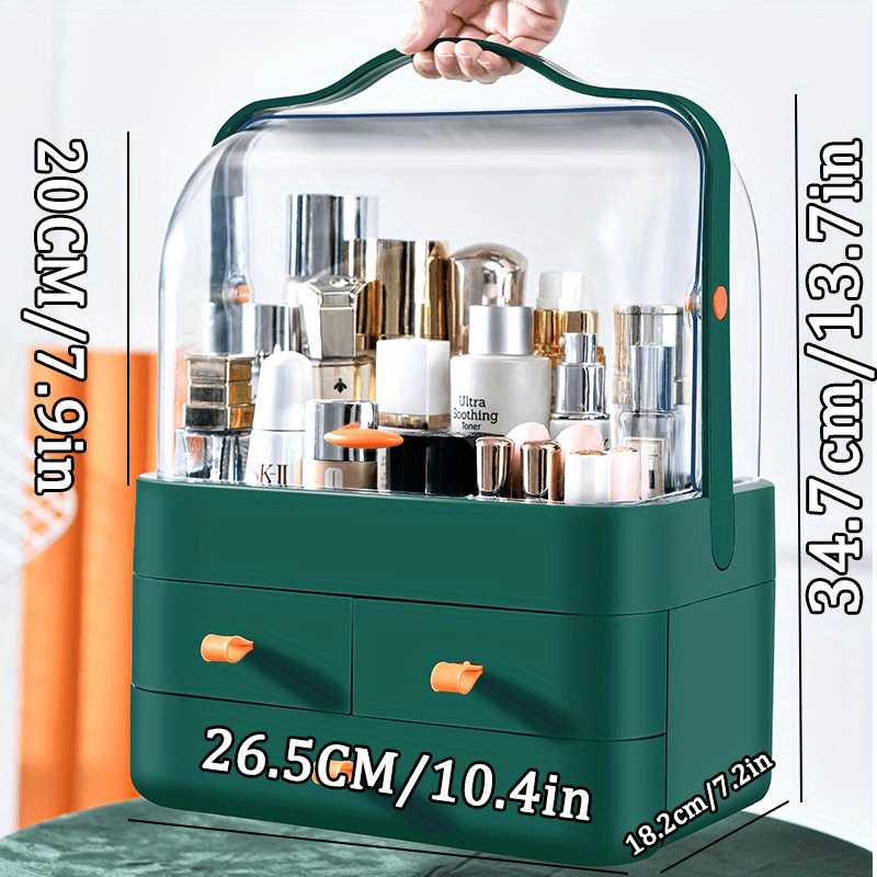 Large capacity makeup case with dual opening, clear top organizer with storage drawers for bathroom, vanity, or bedroom.