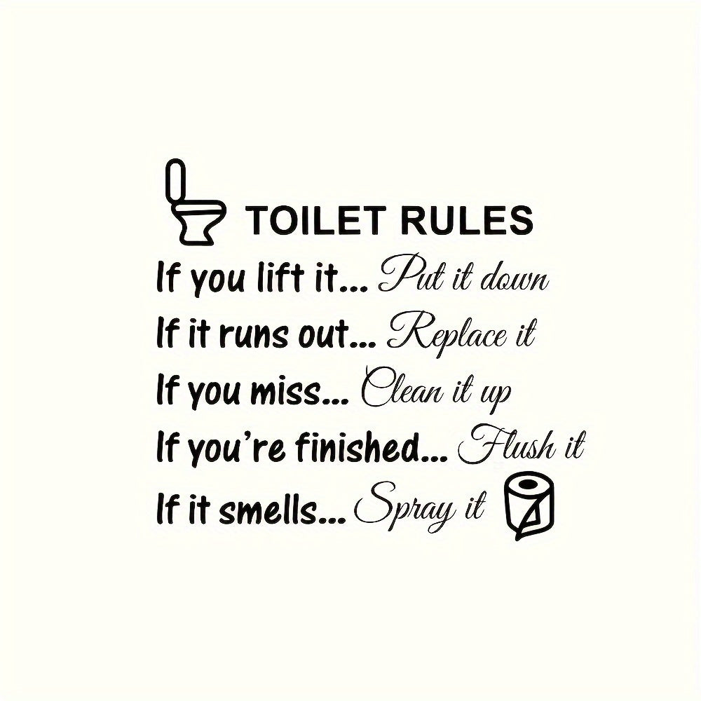 Vinyl decal with easy application for toilet rules, removable and reusable, made of PVC material