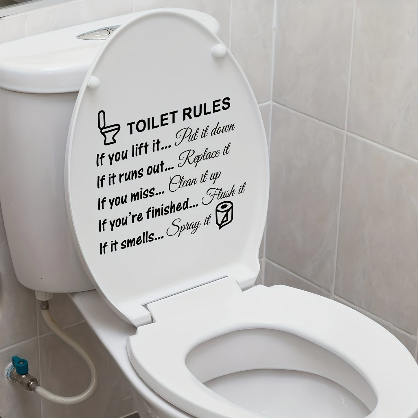 Vinyl decal with easy application for toilet rules, removable and reusable, made of PVC material