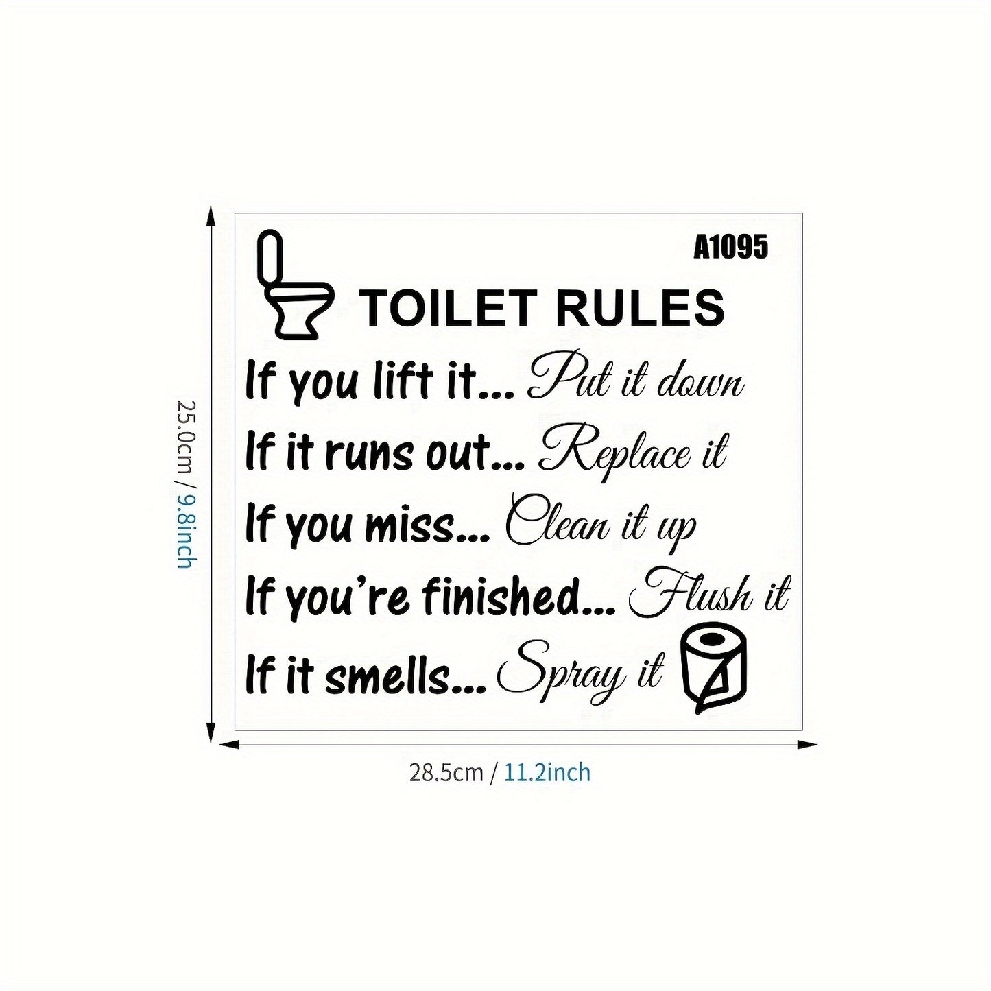 Vinyl decal with easy application for toilet rules, removable and reusable, made of PVC material