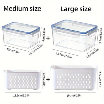 Set of 4 storage containers with leak-proof lids, perfect for storing and reheating food. These multifunctional containers are stackable and portable, ideal for meat, fruits, and vegetables. A must-have kitchen accessory with a dedicated fruit and