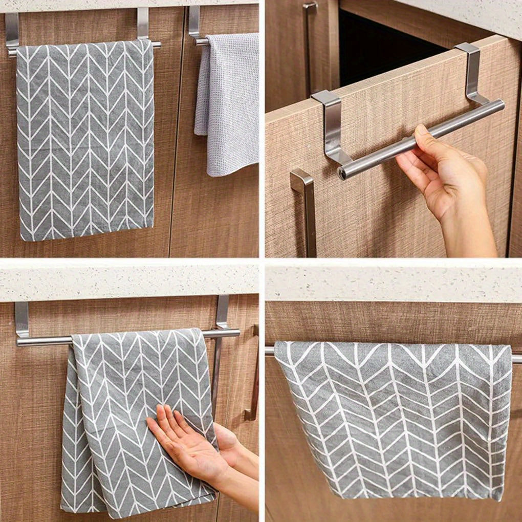 One Stainless Steel Over-the-Door Towel Rack for Bathroom and Kitchen in 23.01cm/35.99cm sizes, with durable construction.