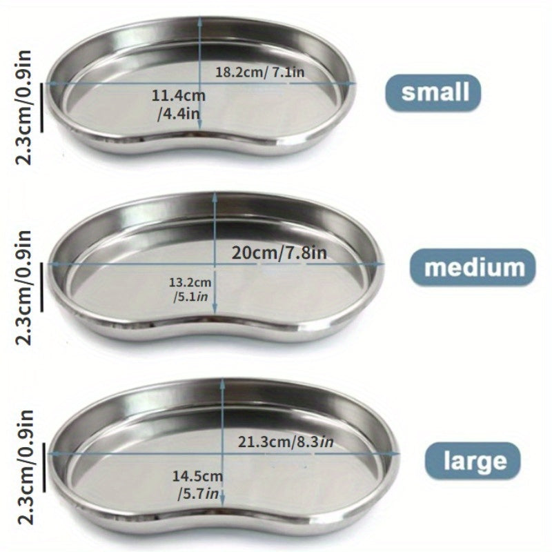 Reusable stainless steel kidney tray for medical waste disposal, ideal for dental and surgical use in laboratories.