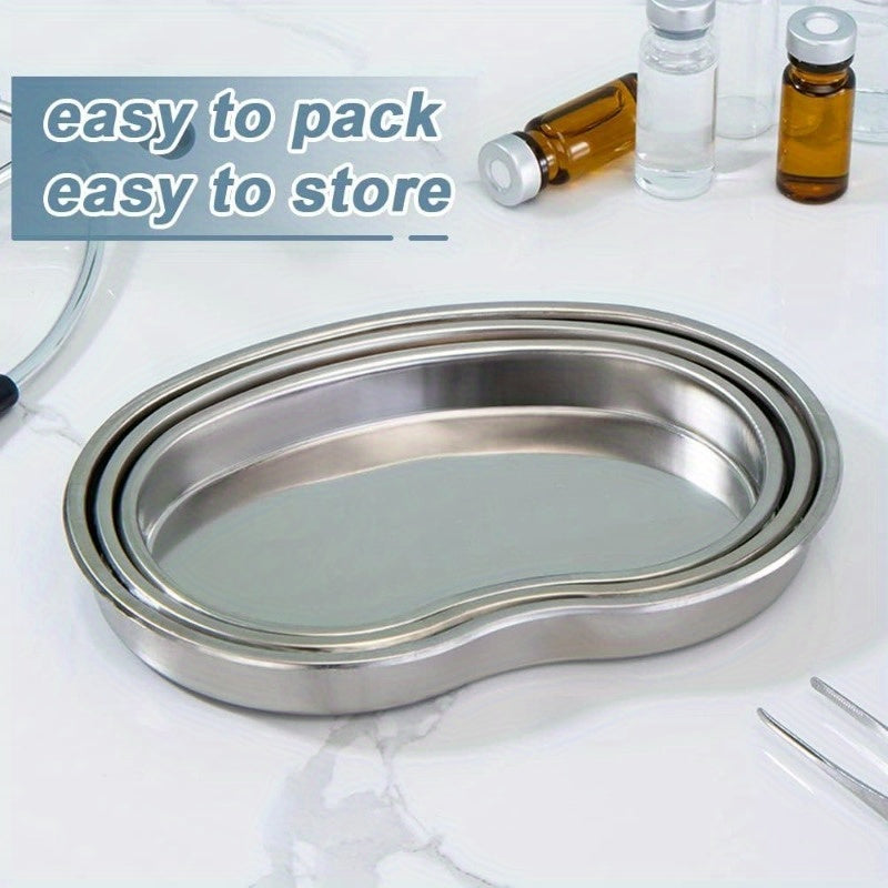 Reusable stainless steel kidney tray for medical waste disposal, ideal for dental and surgical use in laboratories.