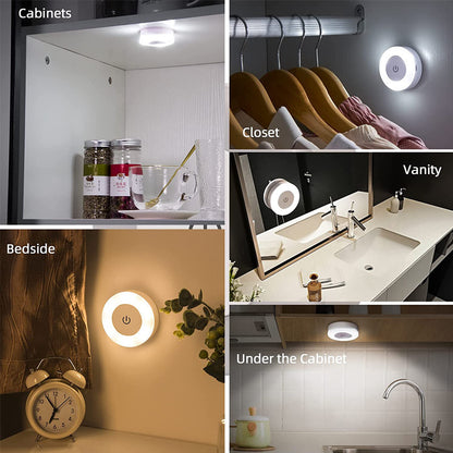 Round LED Touch Sensor Night Light with 3 Modes, USB Rechargeable Magnetic Base, Portable Dimming Night Lamp for Room Decor.