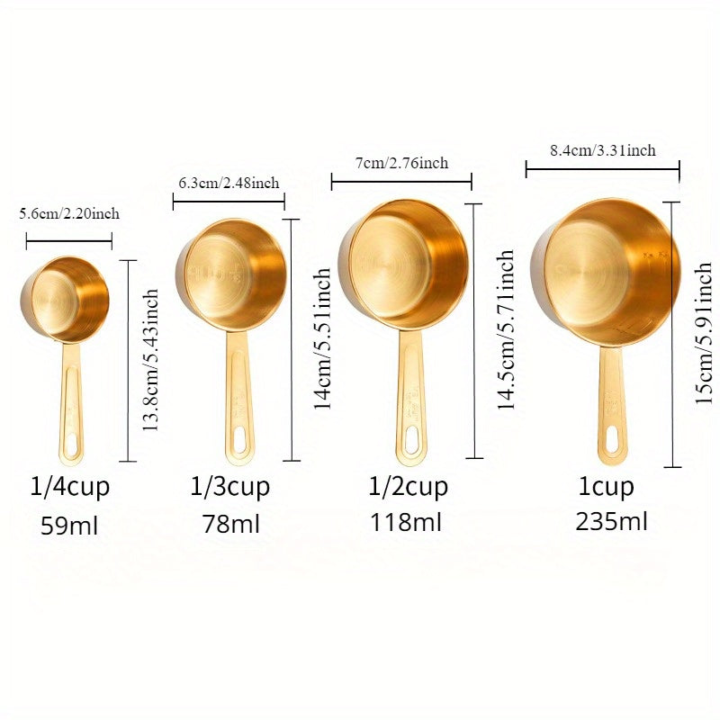 Celebrate Eid Al-Adha with this stunning set of 8 golden measuring cups and spoons. These stackable, stylish, and sturdy kitchen accessories are perfect for any home. The cute measuring cup set and golden kitchen utensils will add a touch of elegance to