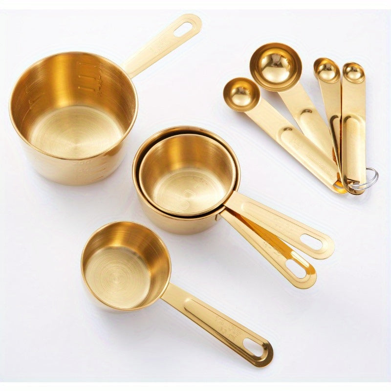 Celebrate Eid Al-Adha with this stunning set of 8 golden measuring cups and spoons. These stackable, stylish, and sturdy kitchen accessories are perfect for any home. The cute measuring cup set and golden kitchen utensils will add a touch of elegance to