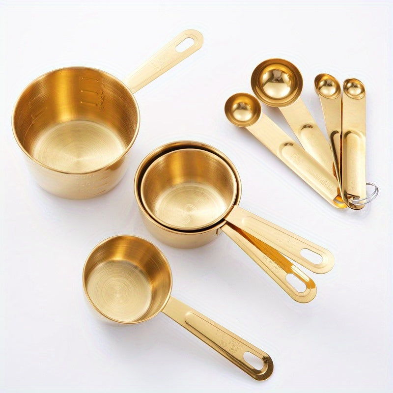 Celebrate Eid Al-Adha with this stunning set of 8 golden measuring cups and spoons. These stackable, stylish, and sturdy kitchen accessories are perfect for any home. The cute measuring cup set and golden kitchen utensils will add a touch of elegance to