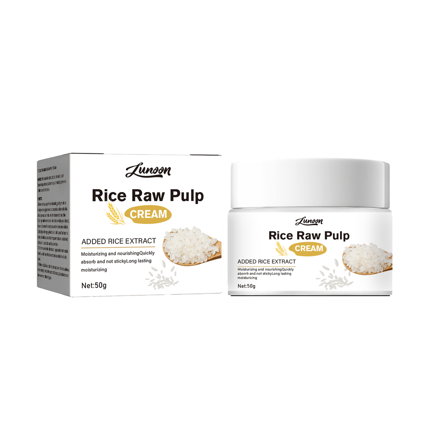 HUNSON Rice Raw Pulp Cream: 50g deep hydration and brightening face moisturizer for all skin types. Smoothes wrinkles and firms skin with rice extracts and glycerin.