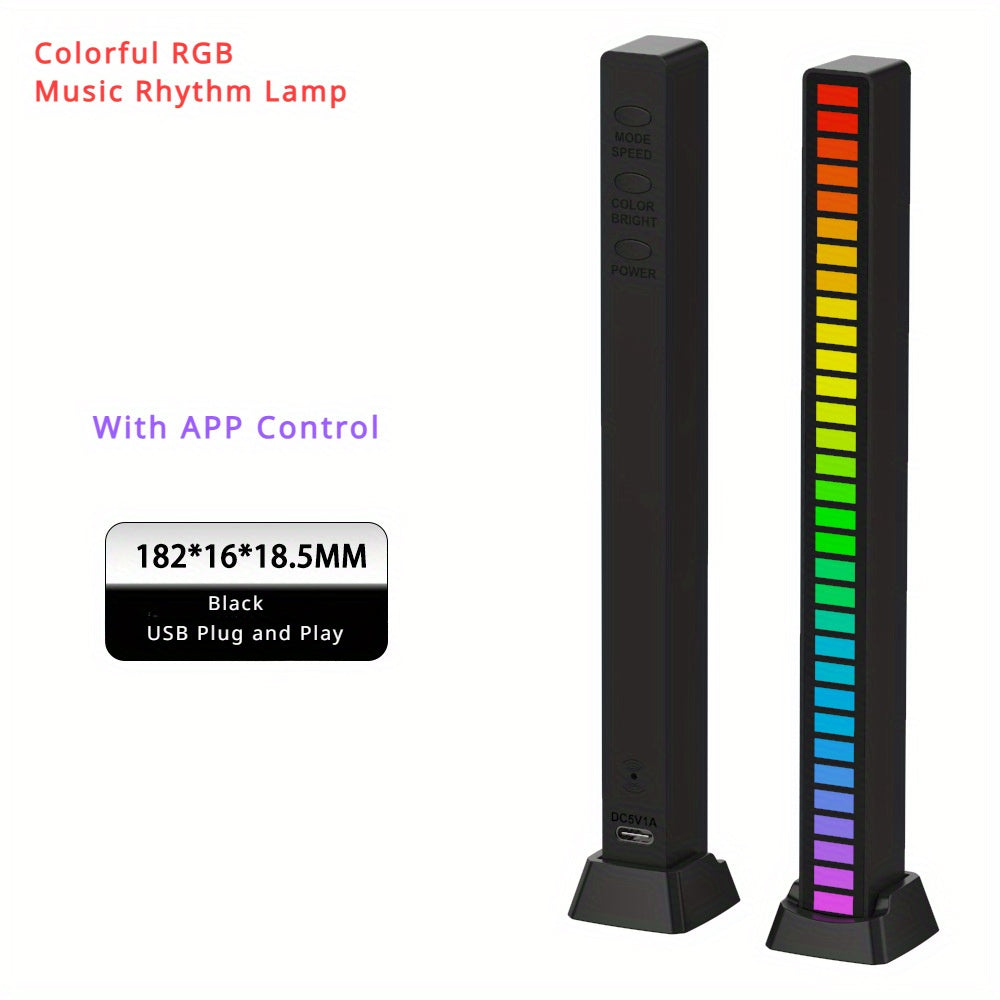 RGB Музыка-активированная USB Лампа для Авто и Компьютера: Звук-контролируемая Подъемная Лампа с Управлением Музыкальным Ритмом через Приложение