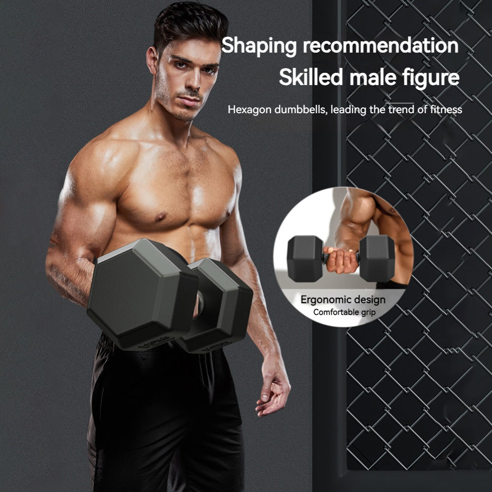 PINJIAN 2pcs Base Wide Hexagon Dumbbells Set for Strength Training, Home Gym Fitness, Full Body Workouts - Black Iron and PVC, Fixed Style, Hand Target Use, Variety of Weights for Men and