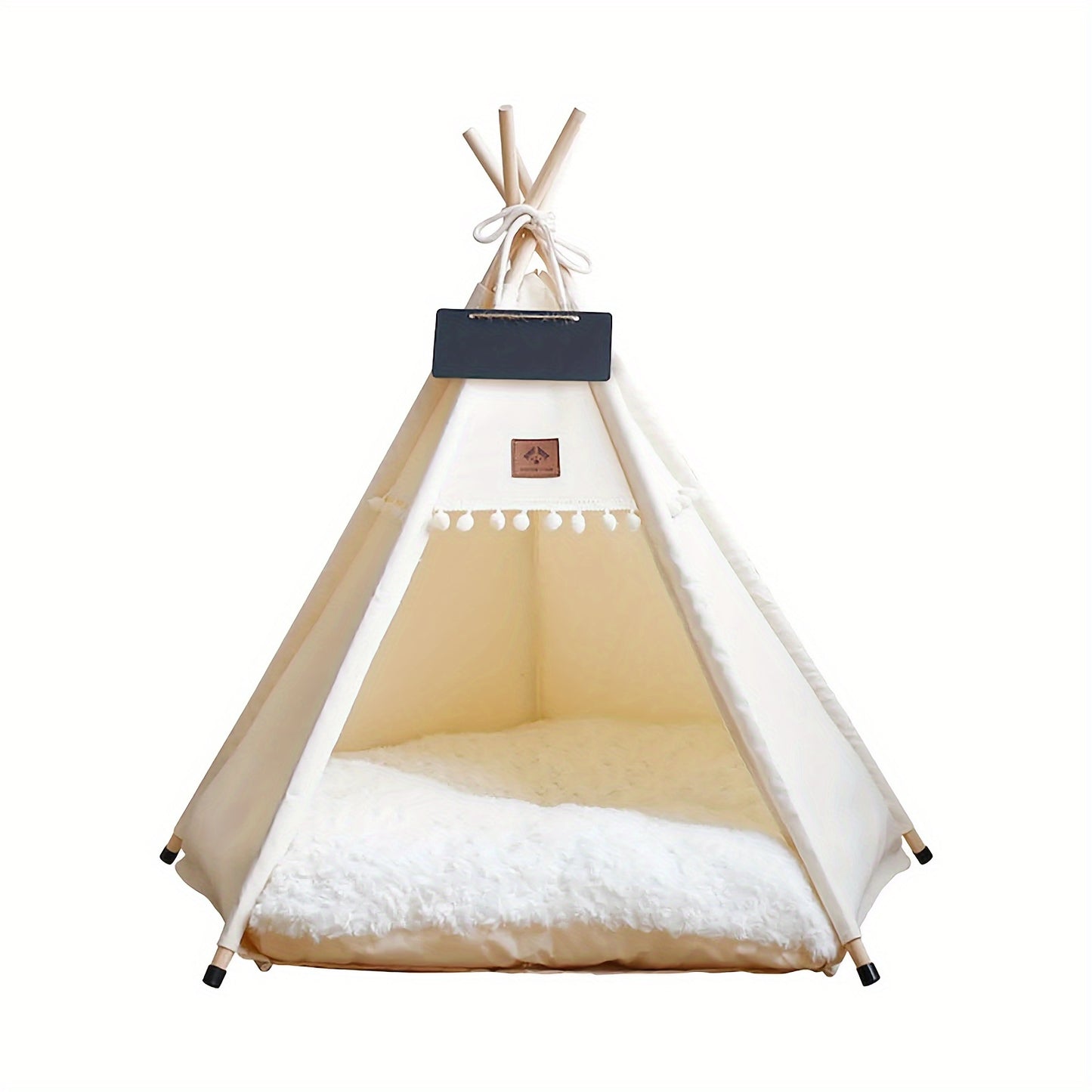 Beige Cat Teepee Tent Bed with Cozy Cushion, Ideal for Deep Sleep, Durable Polyester Material