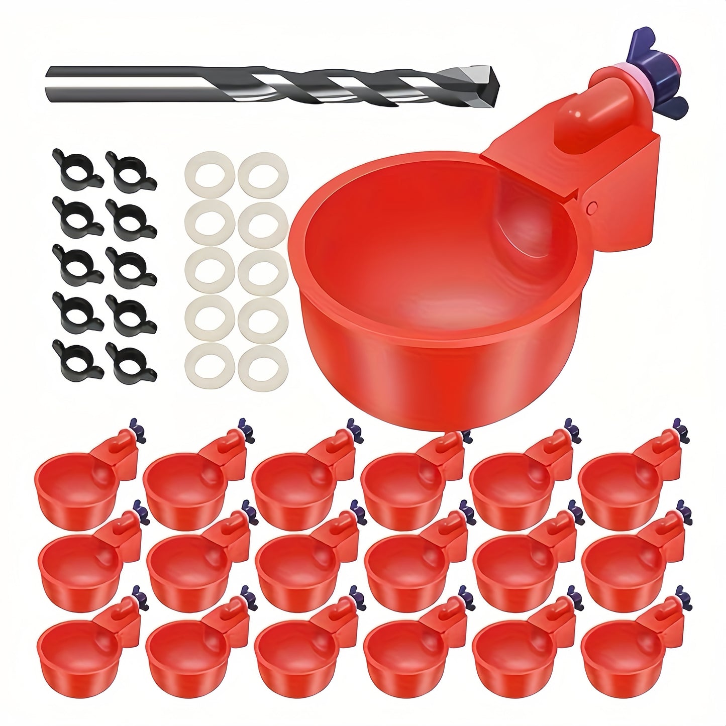 16-Pack Poultry Automatic Waterer Set with Self-Filling Bowls and Duck Feeder, Made of Durable PP Material, No Battery Required.