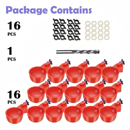 16-Pack Poultry Automatic Waterer Set with Self-Filling Bowls and Duck Feeder, Made of Durable PP Material, No Battery Required.