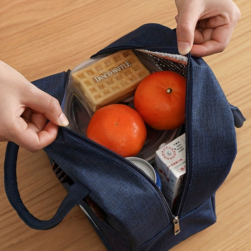 Adorable Bear Lunch Tote - Made of Waterproof & Sturdy Oxford Fabric in Blue, Features Zipper Closure, Front Pocket, and Convenient Handle for Easy Carrying. Perfect for School or Office Use, with Charming Bear Design.