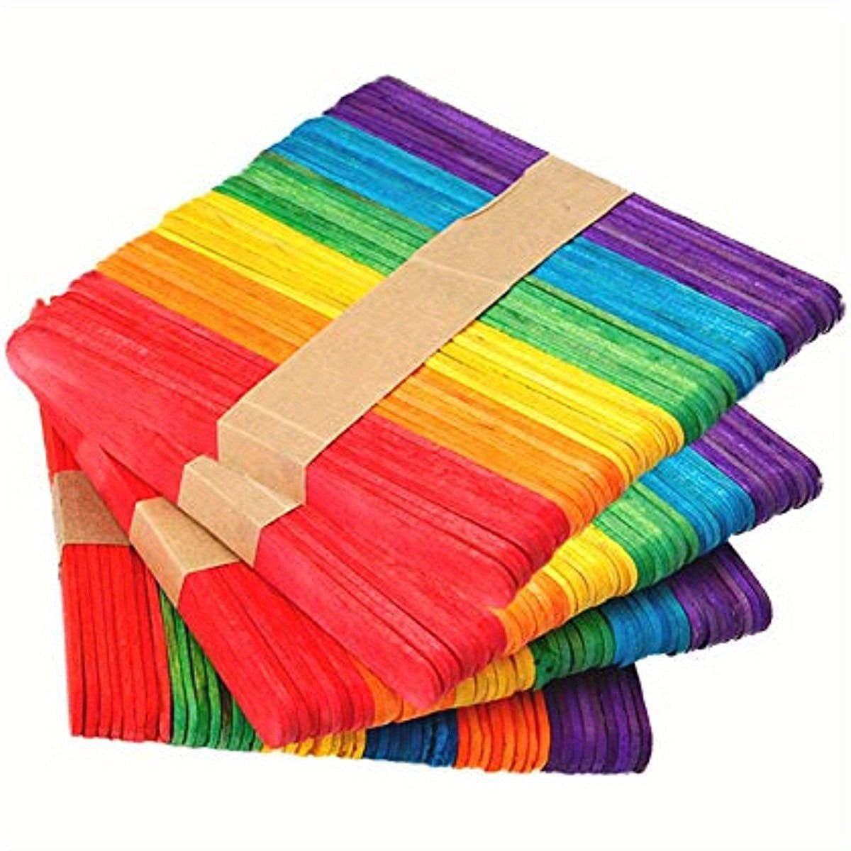 Set of 50 Colorful Craft Sticks, Popsicle Ice Cream Sticks, Natural Wooden Rainbow Treat Sticks for DIY Arts, Crafts, and Creative Designs