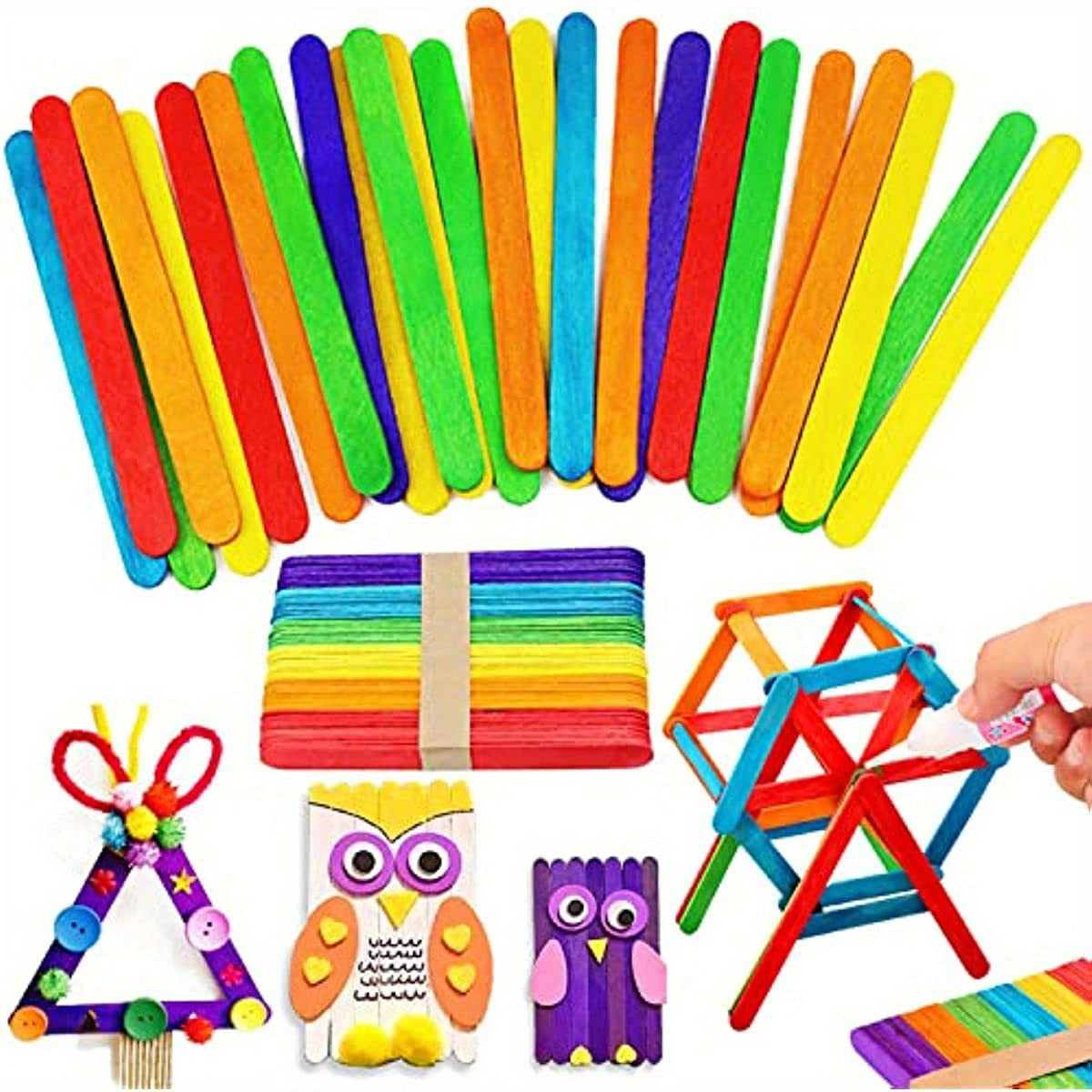 Set of 50 Colorful Craft Sticks, Popsicle Ice Cream Sticks, Natural Wooden Rainbow Treat Sticks for DIY Arts, Crafts, and Creative Designs