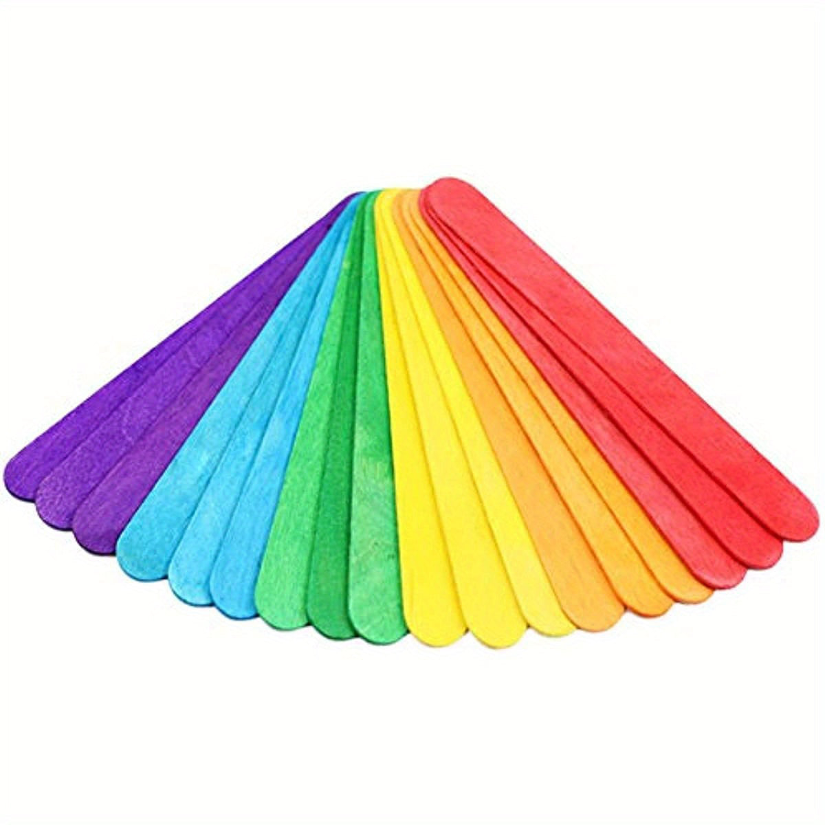 Set of 50 Colorful Craft Sticks, Popsicle Ice Cream Sticks, Natural Wooden Rainbow Treat Sticks for DIY Arts, Crafts, and Creative Designs