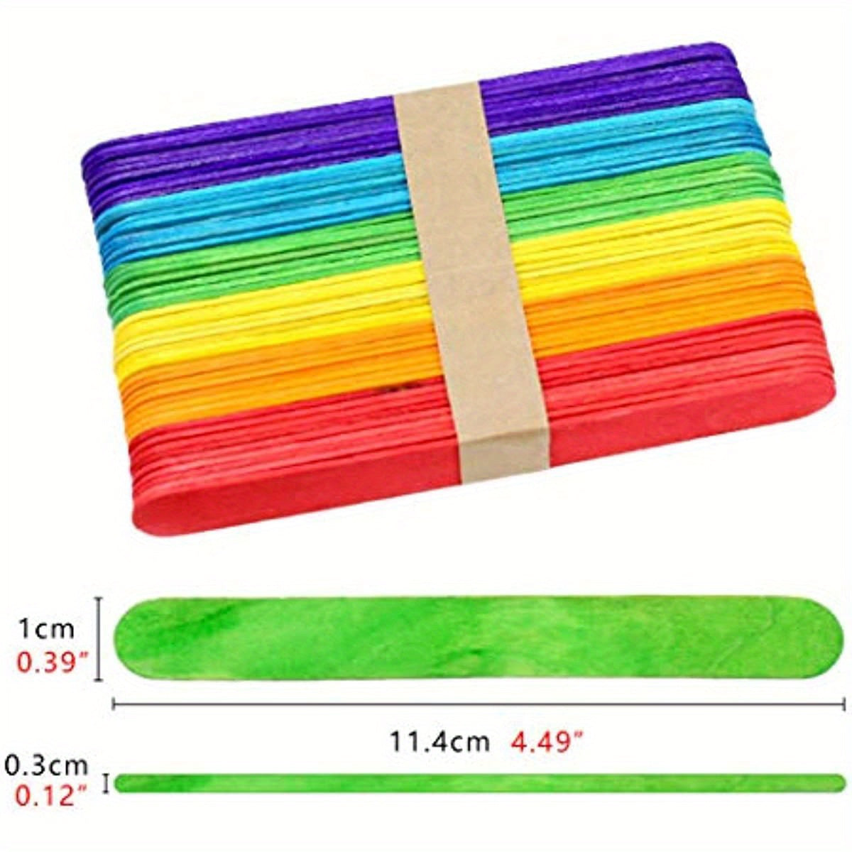 Set of 50 Colorful Craft Sticks, Popsicle Ice Cream Sticks, Natural Wooden Rainbow Treat Sticks for DIY Arts, Crafts, and Creative Designs