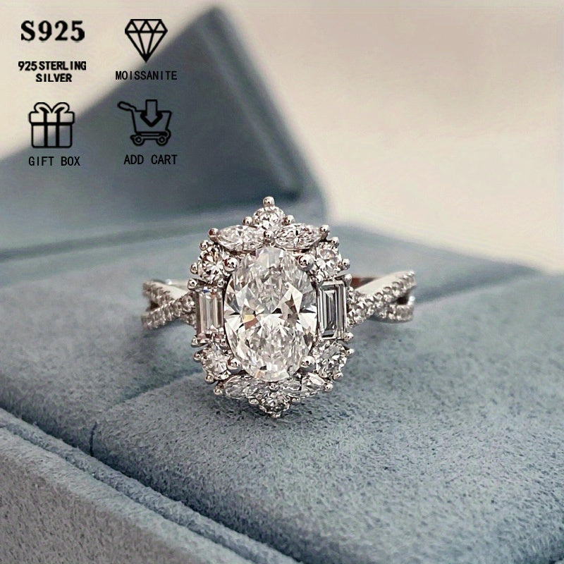 Stunning 2ct Oval Moissanite Engagement Ring - made with Hypoallergenic S925 Sterling Silver, featuring Luxurious Court Style. The Ideal Gift for Her, presented in Exquisite Packaging