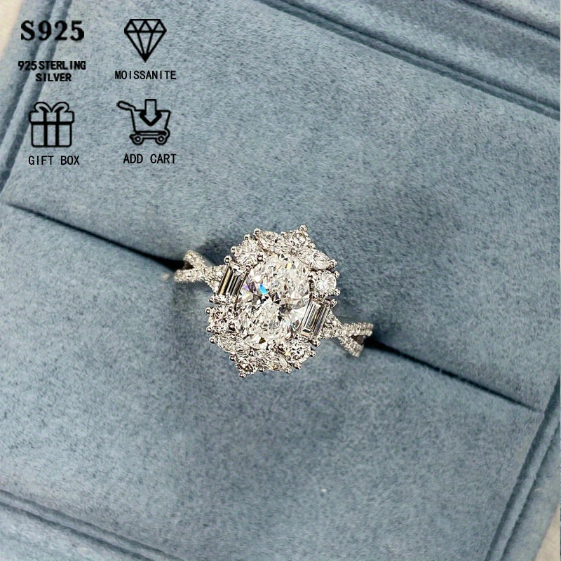 Stunning 2ct Oval Moissanite Engagement Ring - made with Hypoallergenic S925 Sterling Silver, featuring Luxurious Court Style. The Ideal Gift for Her, presented in Exquisite Packaging