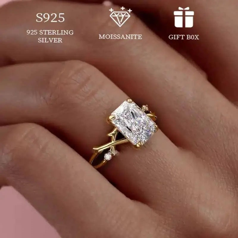 Stunning and One-of-a-Kind Engagement Ring for Women Featuring a 2ct Rectangular Moissanite on a Thorn Branch Design. This Versatile Luxury Jewelry Piece is Perfect for Valentine's Day, Mother's Day, or as a Birthday Gift for your Girlfriend. Presented