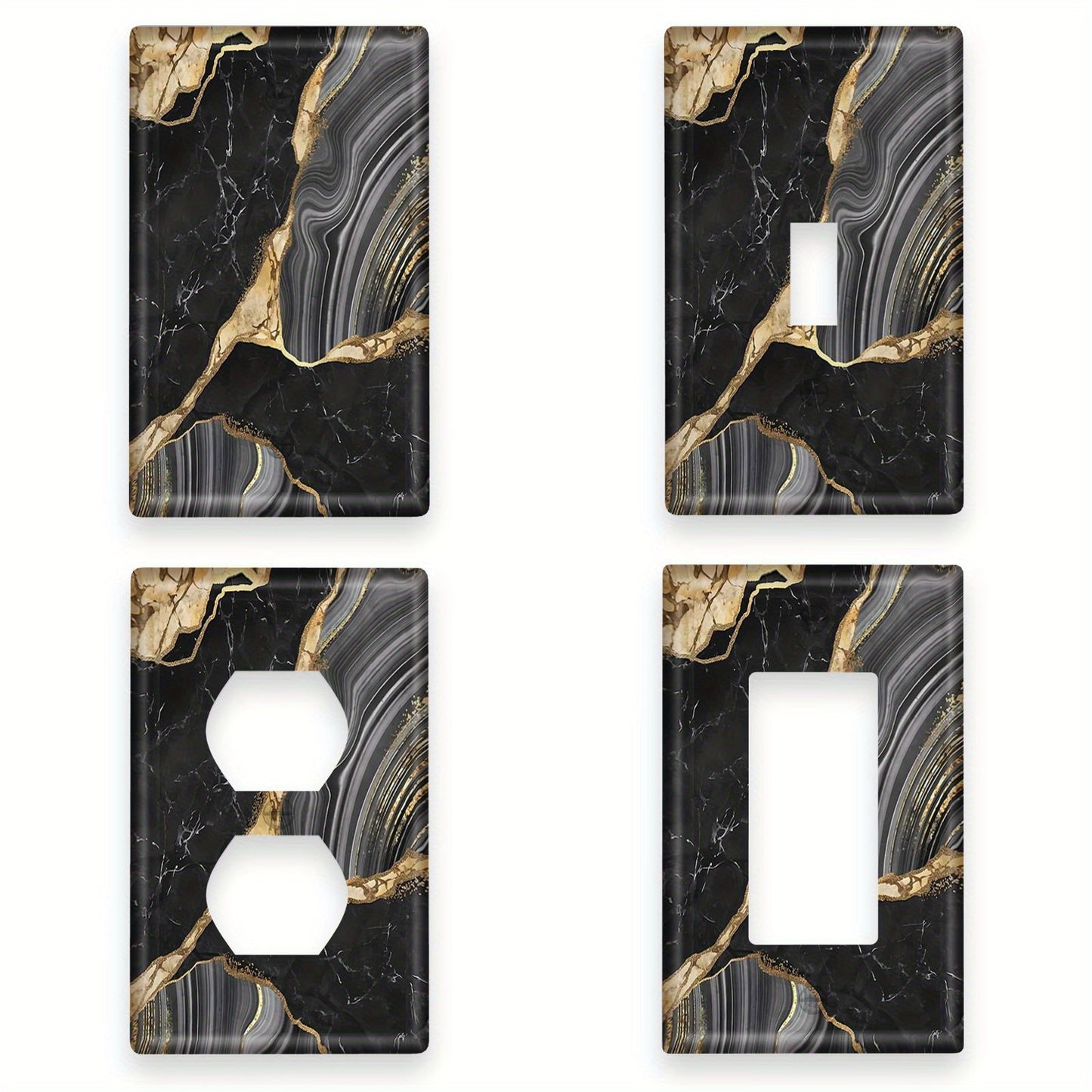 Sleek Black and Gold Marble Light Switch Cover - Decorative Faceplate for Home, Bathroom, and Dimmer Outlets