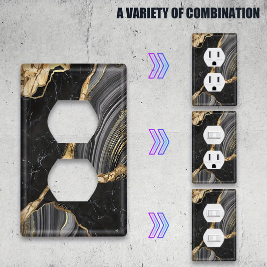 Sleek Black and Gold Marble Light Switch Cover - Decorative Faceplate for Home, Bathroom, and Dimmer Outlets