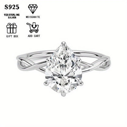 This stunning 1/2ct Pear-Shaped Moissanite Ring is perfect for women who appreciate elegance. Crafted from hypoallergenic S925 Sterling Silver with a twisted six-prong setting, it makes a wonderful anniversary gift or party accessory. Presented in an