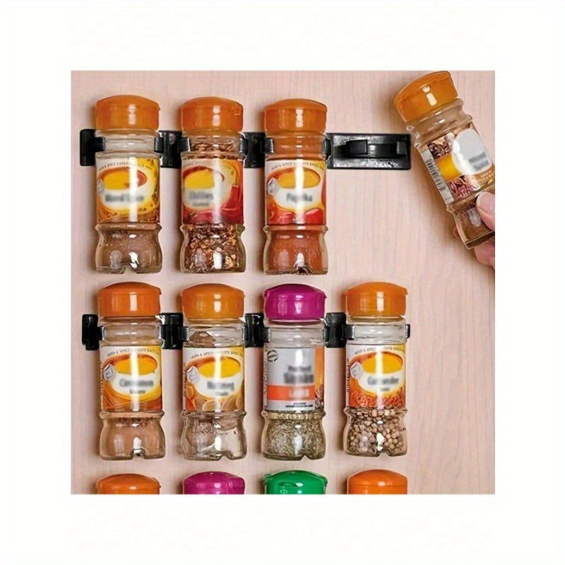 Set of 20 Kitchen Spice Racks - Includes 4 Rows of Clips and Holders for Seasoning Bottles, Perfect for Space-Saving Storage in Homes and Restaurants