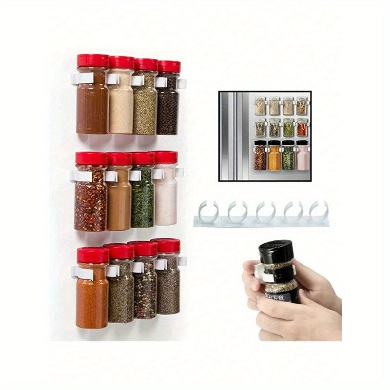 Set of 20 Kitchen Spice Racks - Includes 4 Rows of Clips and Holders for Seasoning Bottles, Perfect for Space-Saving Storage in Homes and Restaurants