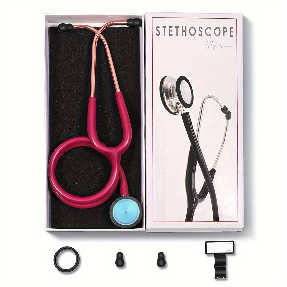 Gold plated double head stethoscope for practice, suitable for students and home use.