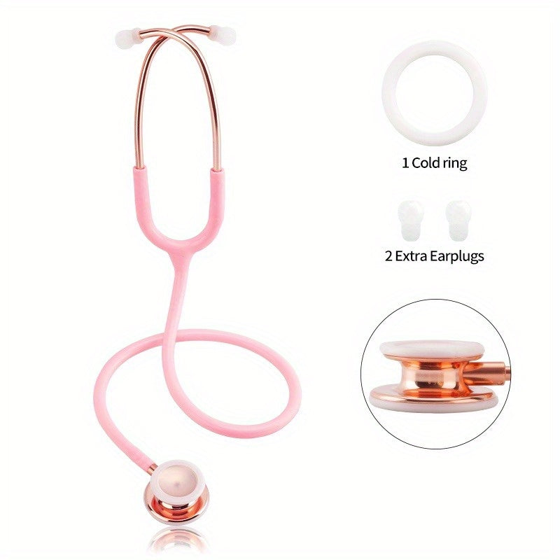 Gold plated double head stethoscope for practice, suitable for students and home use.