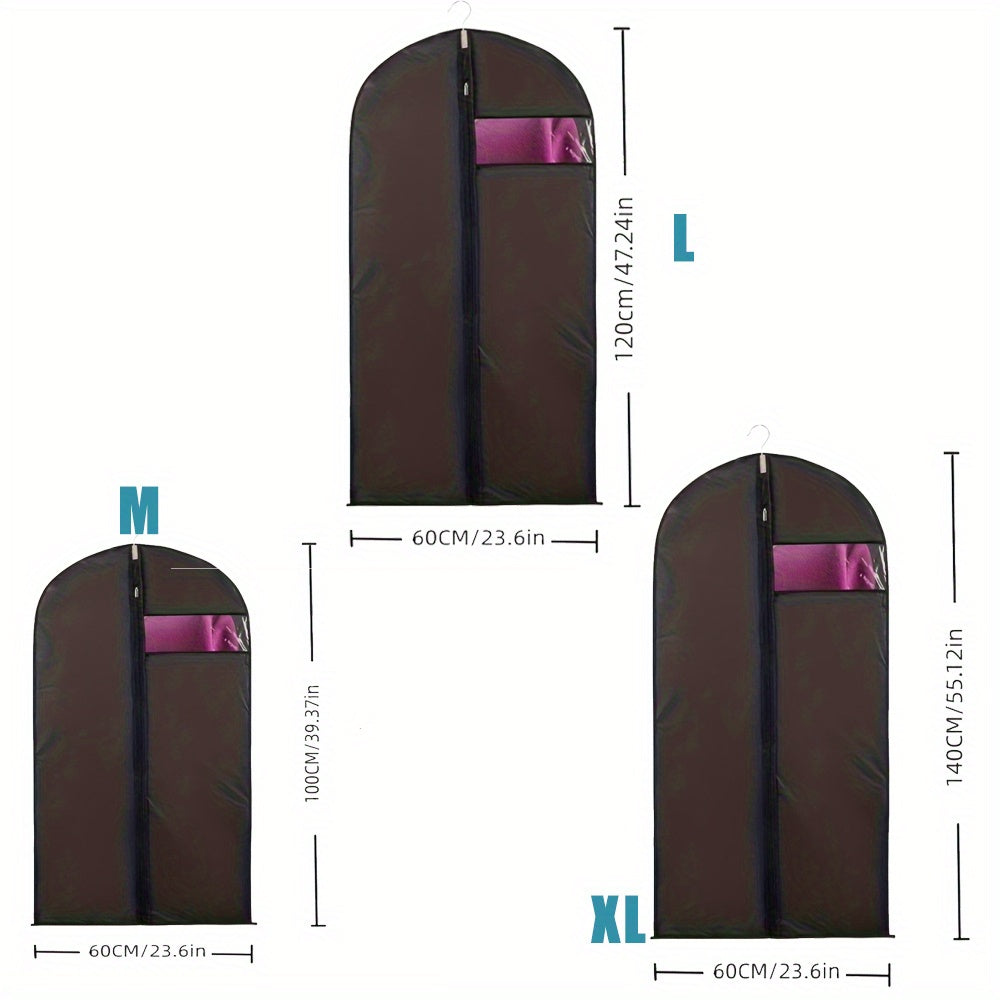 Purchase five clear window hanging garment bags made of durable plastic for storing and traveling with your clothing. These washable bags are dust, mildew, and insect proof, requiring no electricity. Use them to store jackets, coats, and t-shirts.