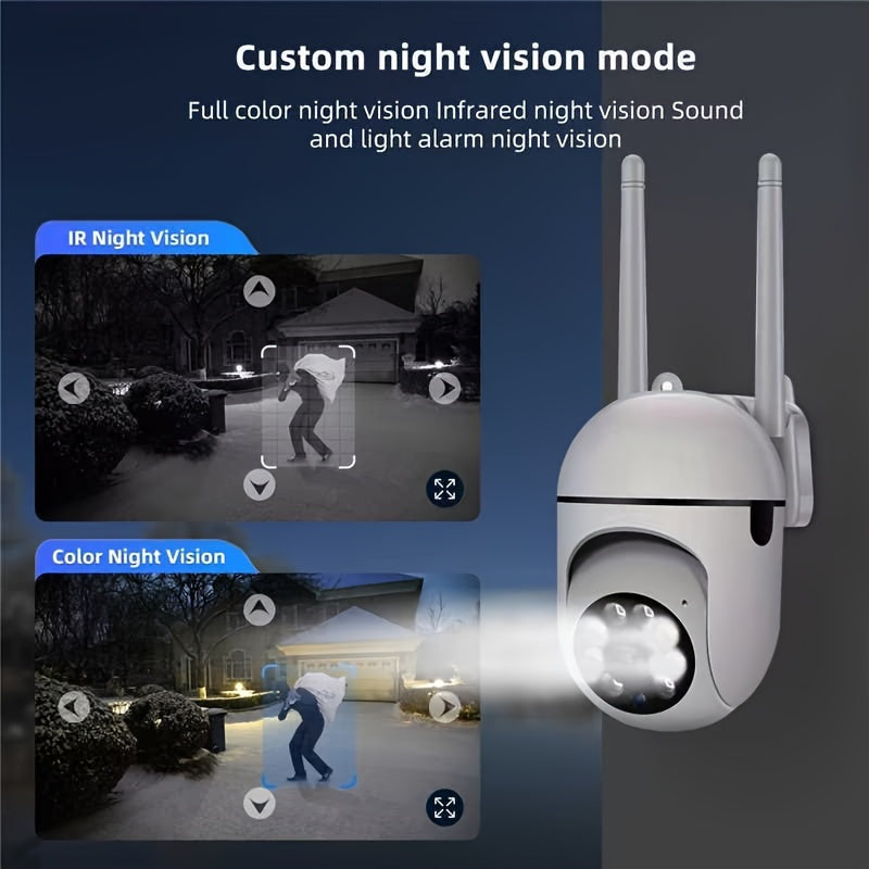 1 HD 1080P Wireless Wifi Security Camera with PTZ, 355 Degree IP System, 2.4G, Two-way Audio, Motion Detection, Active Defense Alarm, Pet Monitor, Intercom, and Notification Push. TF card