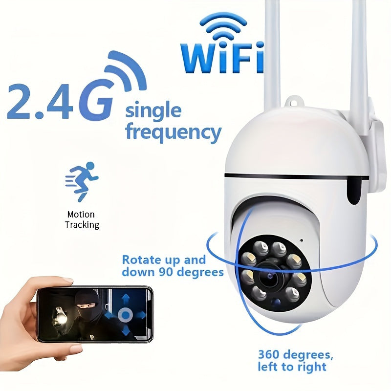 1 HD 1080P Wireless Wifi Security Camera with PTZ, 355 Degree IP System, 2.4G, Two-way Audio, Motion Detection, Active Defense Alarm, Pet Monitor, Intercom, and Notification Push. TF card