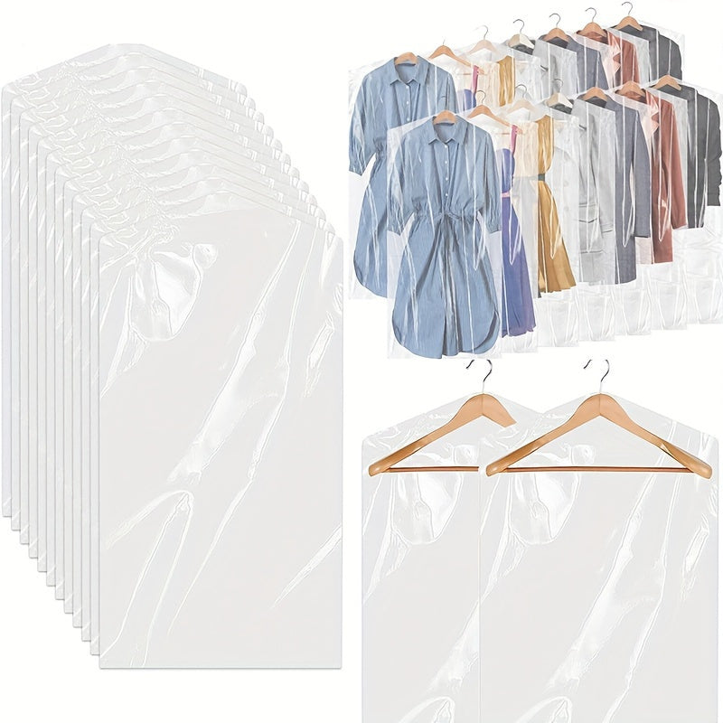 Transparent Suit Dust Cover Bags - Pack of 50, Plastic Hanging Clothes Storage Bags for Shirts, Suits, Dresses, Coats. Portable Dustproof Garment Bags for Household Storage Organization in Bedroom, Closet, Wardrobe, Home, Dorm.