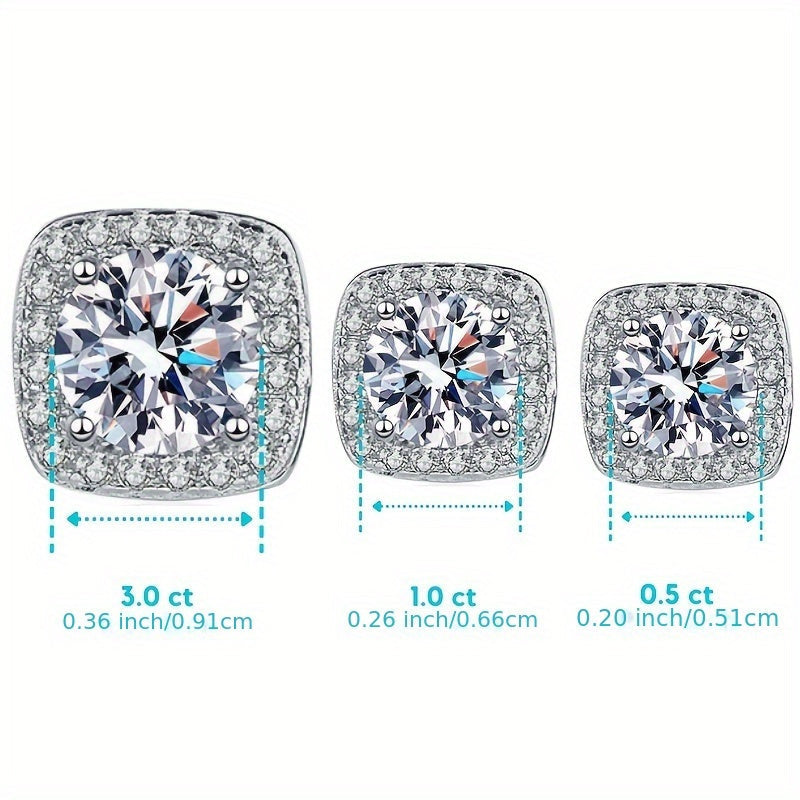 Brilliant Moissanite Stud Earrings in Hip Hop Style - 2 Pieces of 3.2G 3CT, Made of 925 Sterling Silver, Perfect Gift for Women for St. Patrick's Day and Summer Celebrations