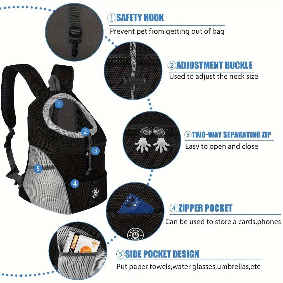 Comfortable cotton dog carrier backpack with drawstring.