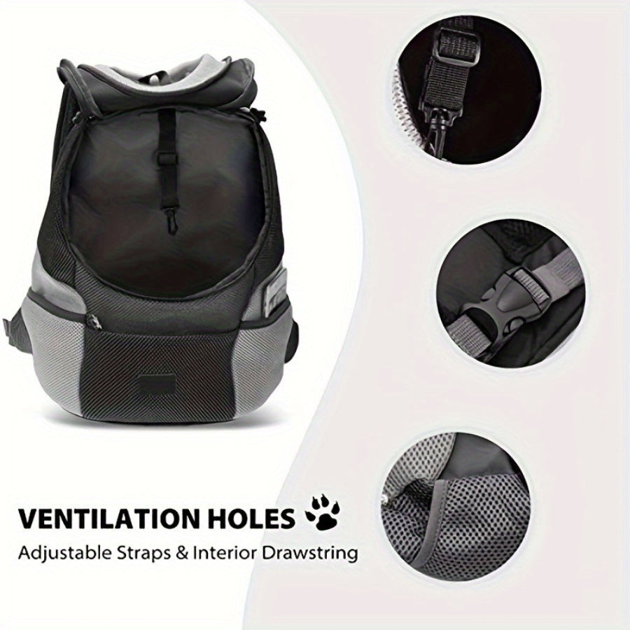 Comfortable cotton dog carrier backpack with drawstring.